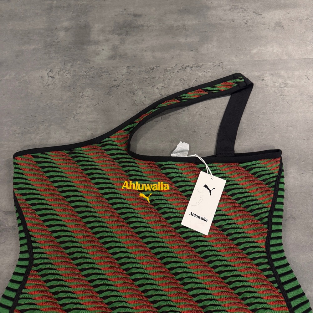 Puma Top Womens L Ahluwalia T7 Top Archive Green Red One Shoulder Knit NEW - Picture 3 of 11
